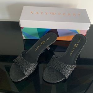 Katy Perry black woven kitten heel slide sandal